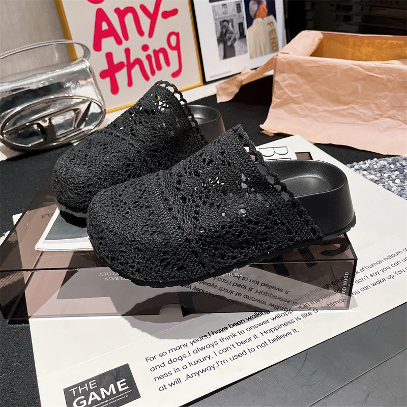 Boken zapatos verano nuevo estilo encaje crochet estilo literario plataforma plataforma sandalias Baotou ropa exterior zapatillas retro mujeres