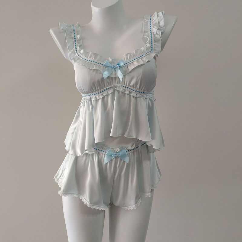 2026 New Spring Silk Backless Suspender Pajamas for Women, Sexy with Chest Pads, Playful Lace Trim Home Wear