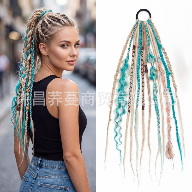 Cross-border best-selling bohemian braided wigs, post-apocalyptic style, European and American synthetic fiber braided wigs, boxing wigs, ponytail wigs, wholesale