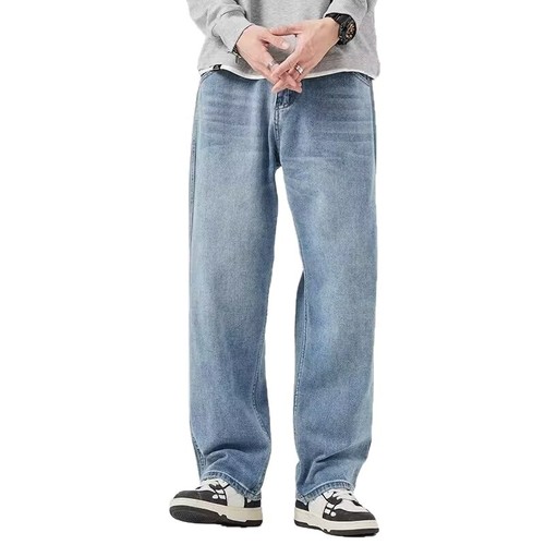 Vintage American-style jeans for men, 2025 summer new trendy brand high street, washed, distressed, loose wide-leg straight-leg pants