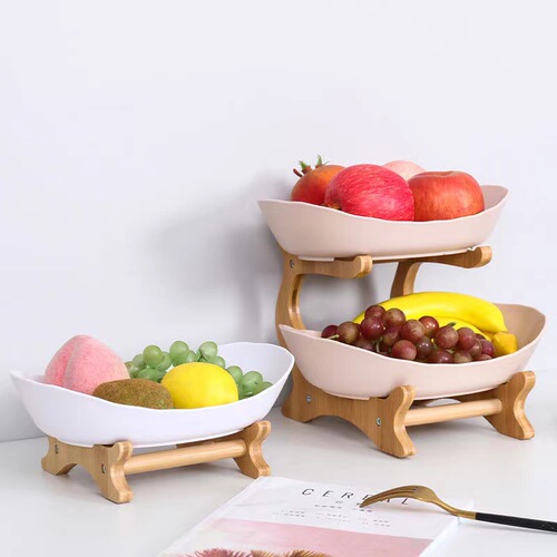 Creative three-layer multi-layer fruit tray, European light luxury dry fruit tray, bamboo wood stand household snack tray, candy tray, fruit basket
