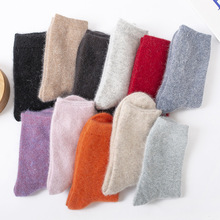 秋冬新款加厚纯色女中筒羊毛袜女士加绒保暖中筒休闲学生羊毛袜