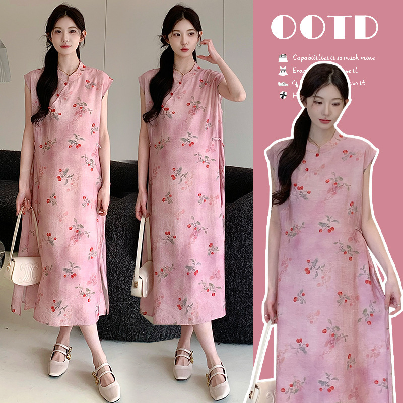 Real Shot of Maternity Summer Dress 2025 New Summer New Chinese Style Cheongsam Summer Long Skirt