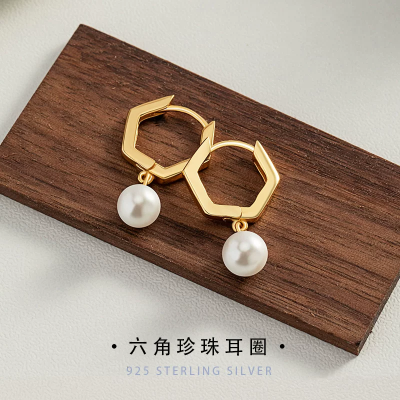 Genuine earrings from pearl, 925 sample silver, light luxury style, high-quality style