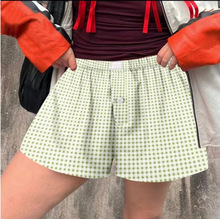 24年夏季新跨境速卖通女士休闲舒适高腰宽松阔腿复古爆款格子短裤