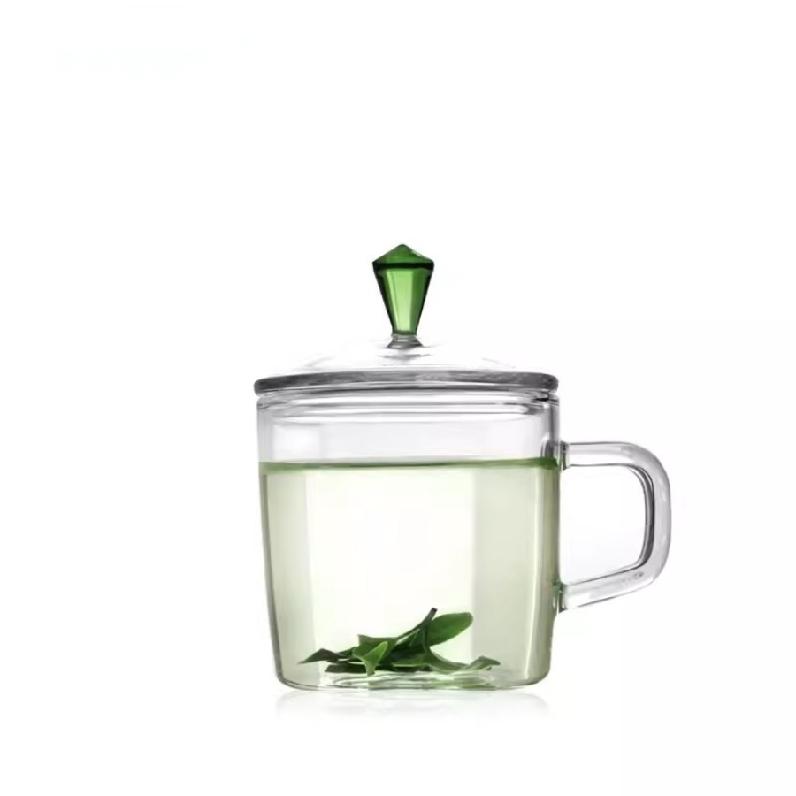 Covered thickened heat-resistant glass teacup, borosilicate glass teacup, flower tea cup, Yuanqu cup