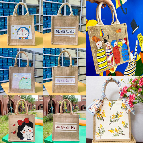 Hand-painted Linen Bag DIY Kit Children's Painting and Doodle Linen Tote Bag Cotton Linen Bag Children's Gift