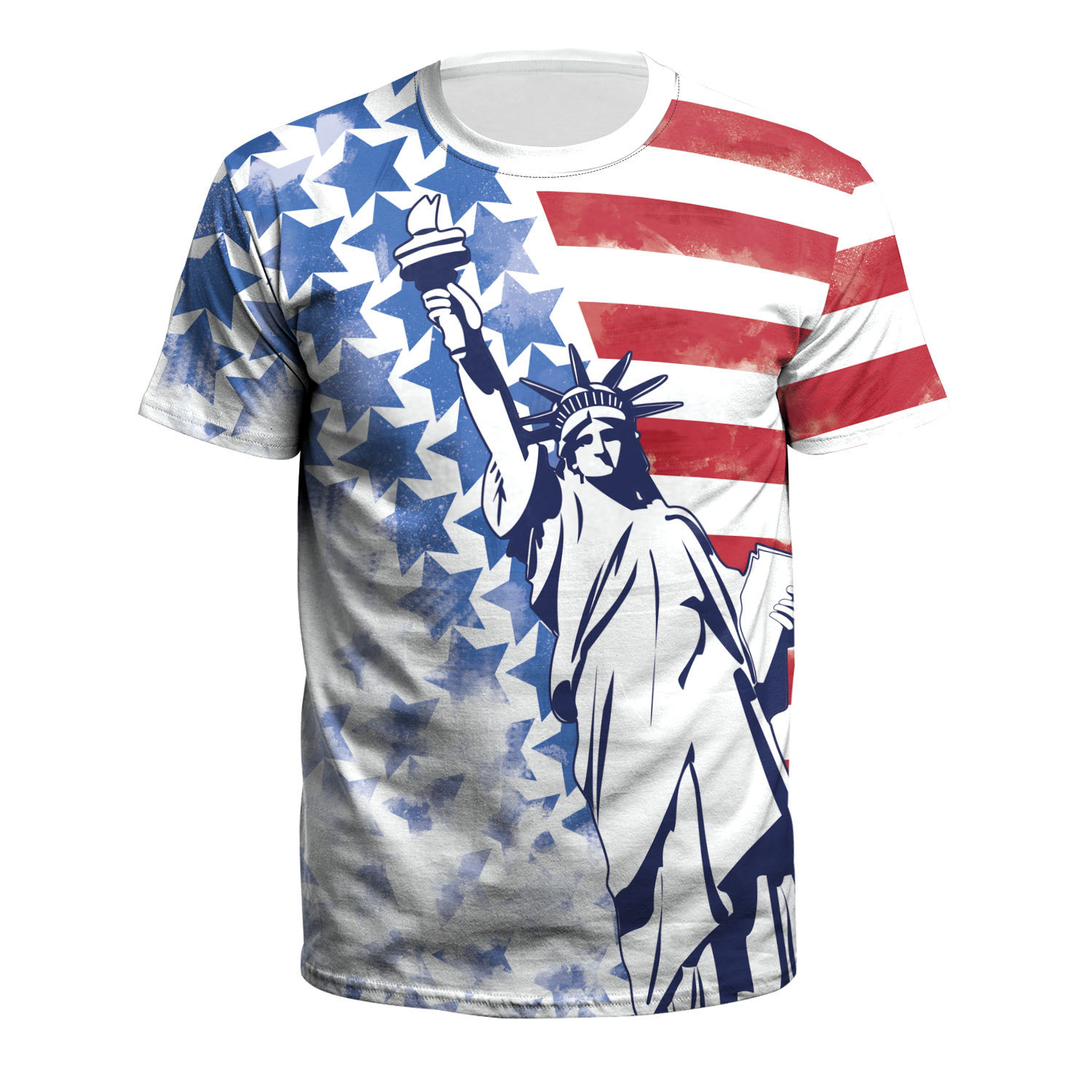 Verano europeo y americano nuevo día de la independencia de los hombres deportes y ocio de manga corta impresión digital cuello redondo camiseta pareja