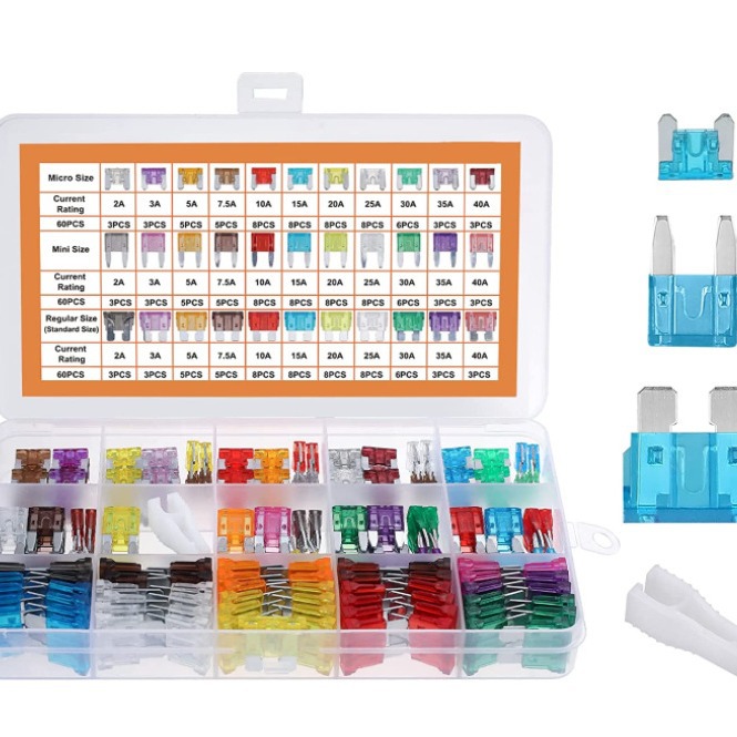180件汽车保险丝组合套件60个迷你刀片和标准和微型保险丝 拉拔器