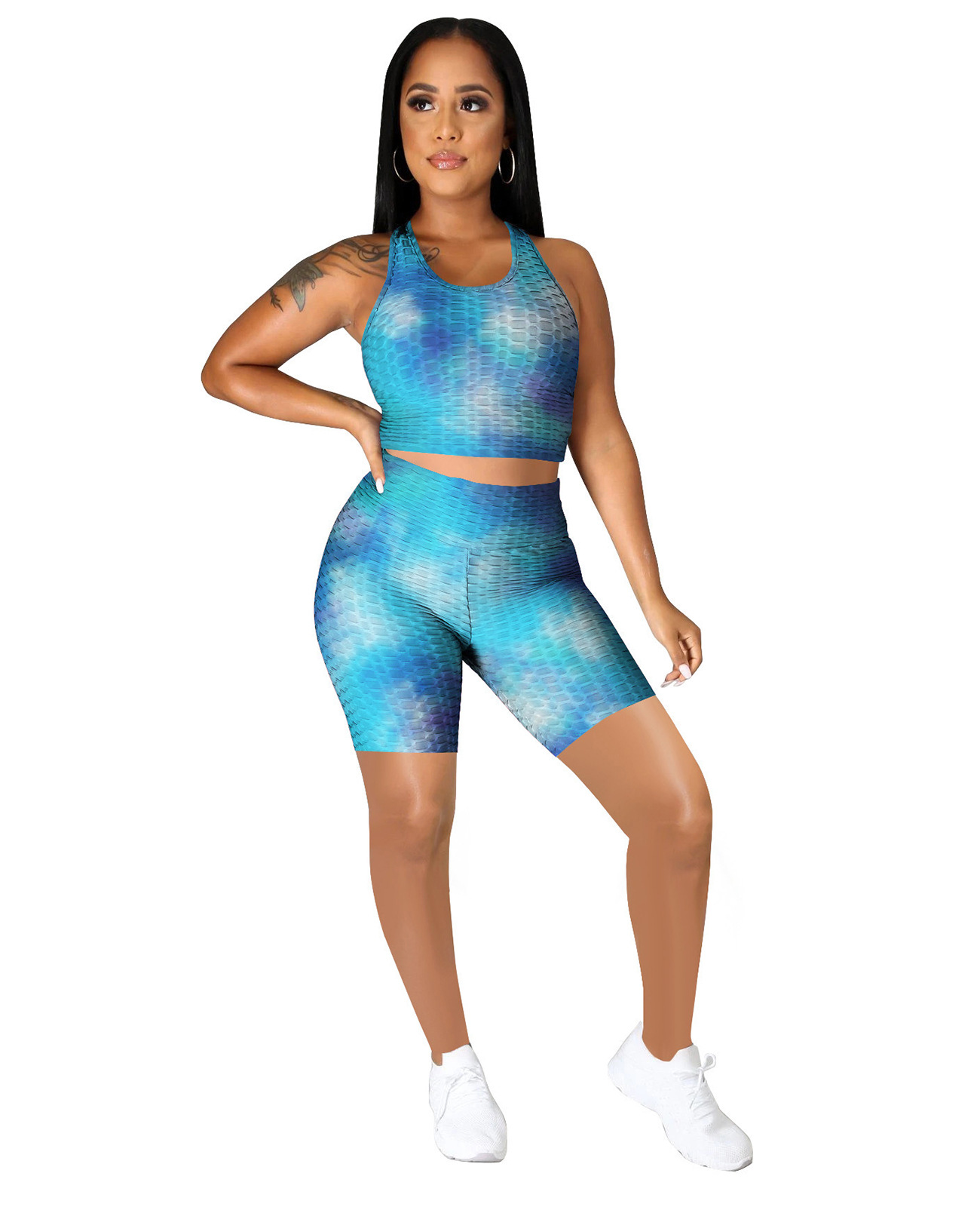 tie-dye stretch top and short set Nihaostyles wholesale clothing vendor NSMDJ75074