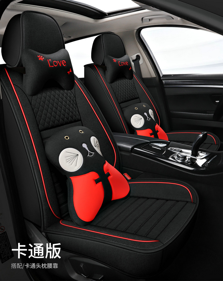 2025 New Cotton and Linen Owl Cartoon Four Seasons Universal Car Seat Cushion All-Inclusive Manufacturer Wholesale