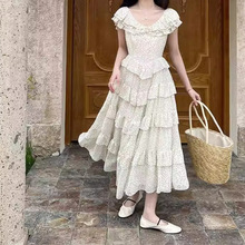 2025夏季新款高腰温柔风公主裙法式复古名媛波点收腰蛋糕连衣裙女