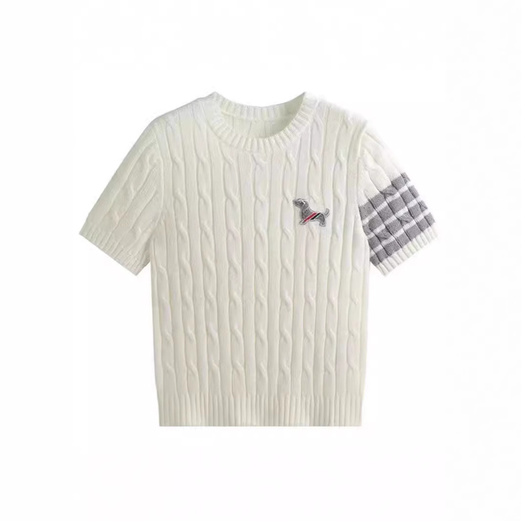 2025 Puppy Short-sleeved Sweater Summer College-style Korean-style Round Neck Turtleneck Twist Short Outer Wear Thin Top