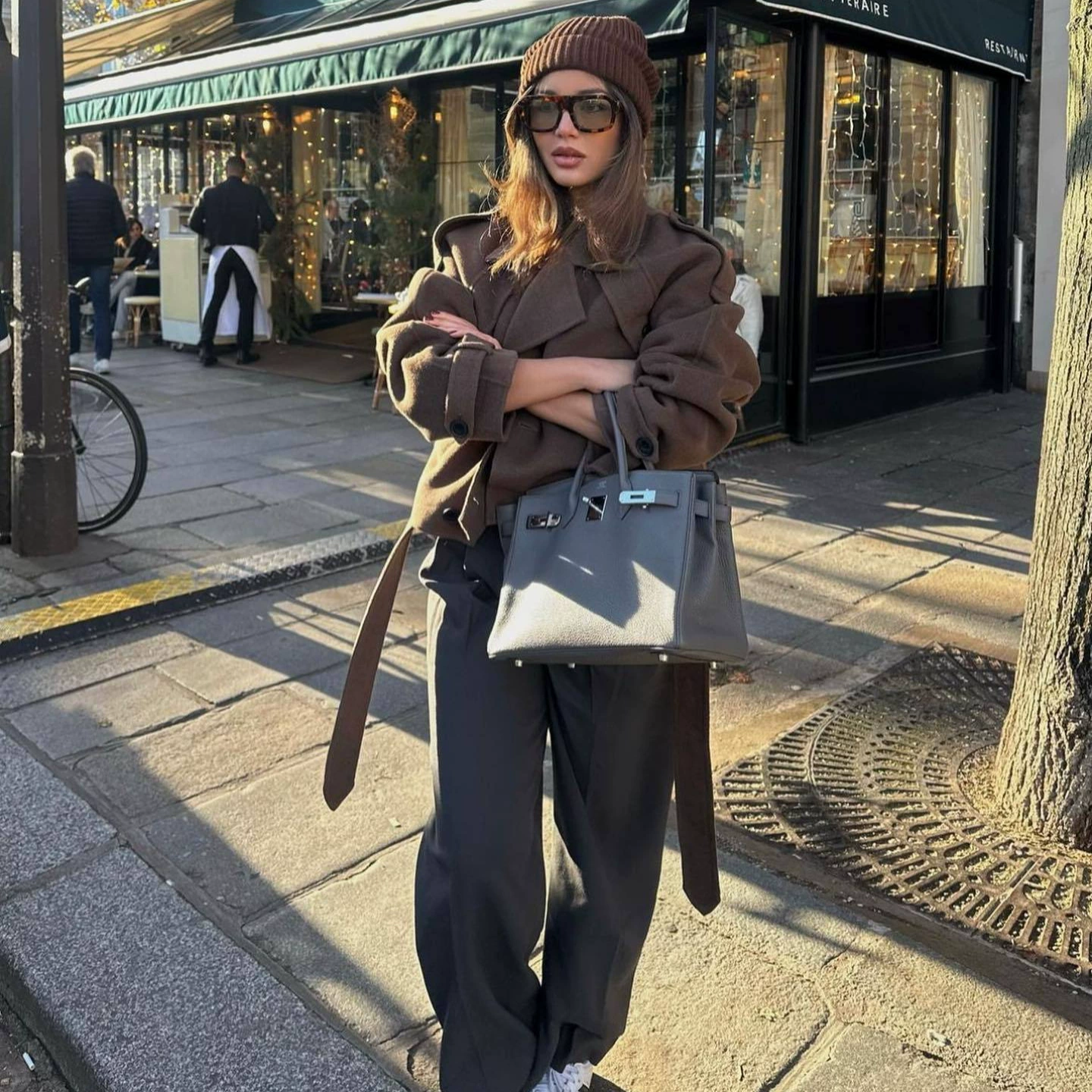Пальто oversize, европейский стиль, для отдыха, коричневый, размеры XS–L, модная свободная посадка
