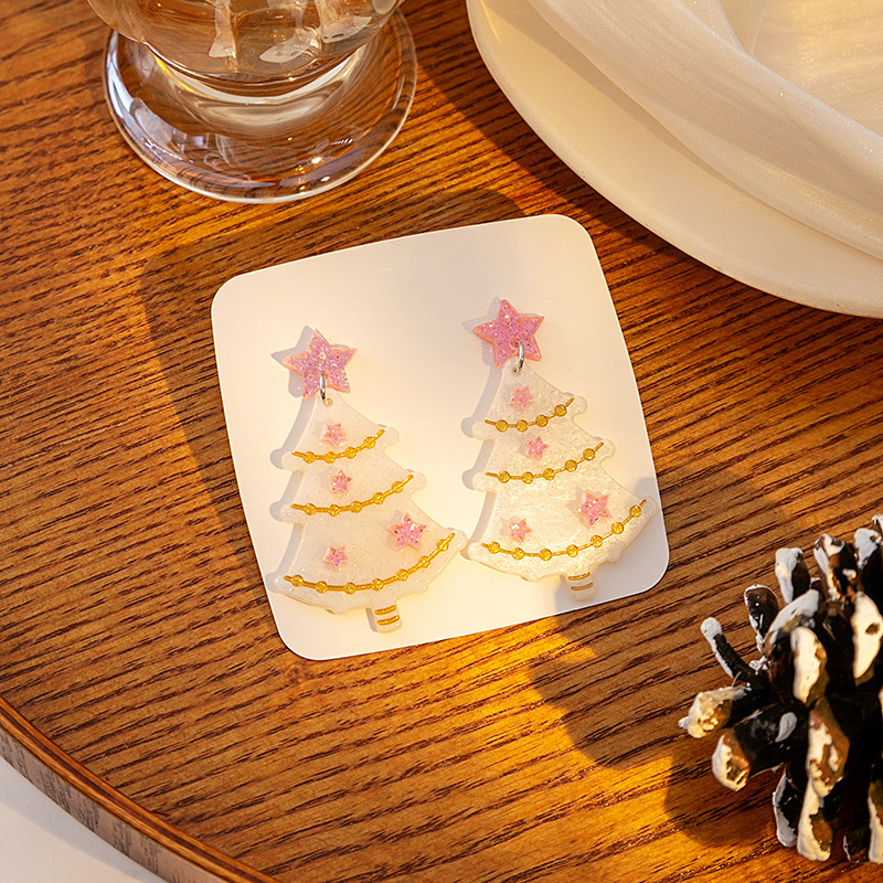 1 Pair Sweet Christmas Tree Plating Plastic Drop Earrings display picture 7