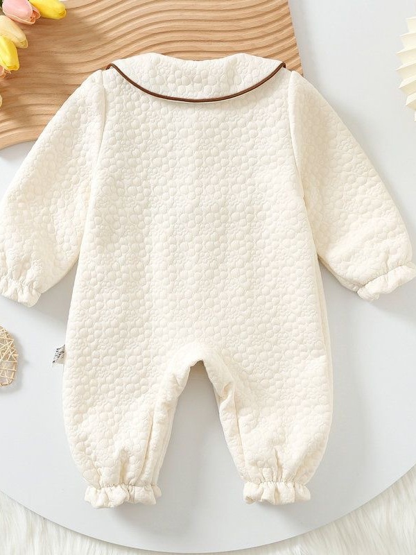 Mono de salida de primavera y otoño para bebés Estilo occidental de algodón puro de manga larga de doble capa de mameluco bebé niña de moda de un mes de edad cien días ropa image 3