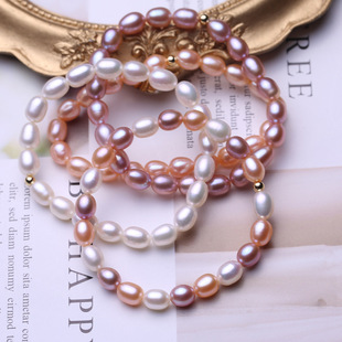 Natural Freshwater Real Pearl Millet Beads Elastic Rope Bracelet Bracelet Niche Design Fashionable Simple Girl Gift