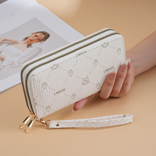 新品双拉长款钱包女卡通印花复古褶皱皮料高端大气手拿包手机包批