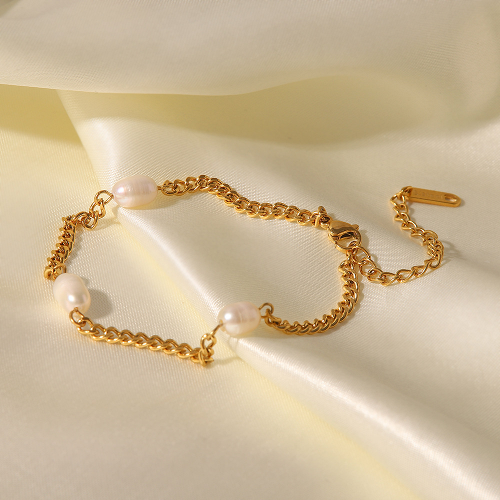 Fashion Geometric Stainless Steel Gold Plated Pearl Bracelets