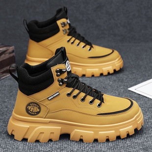Autumn Men's Shoes High-top Martin Boots Men's Workwear Shoes Trendy All-match Thick-soled British Style Vintage Mountaineering Short Boots