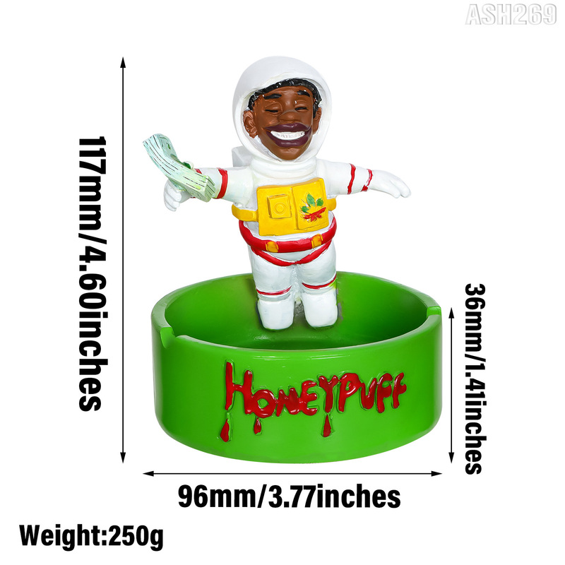 Factory Direct Honeypuff Mini Resin Ashtray Green Ashtray Astronaut Pattern with Dollar