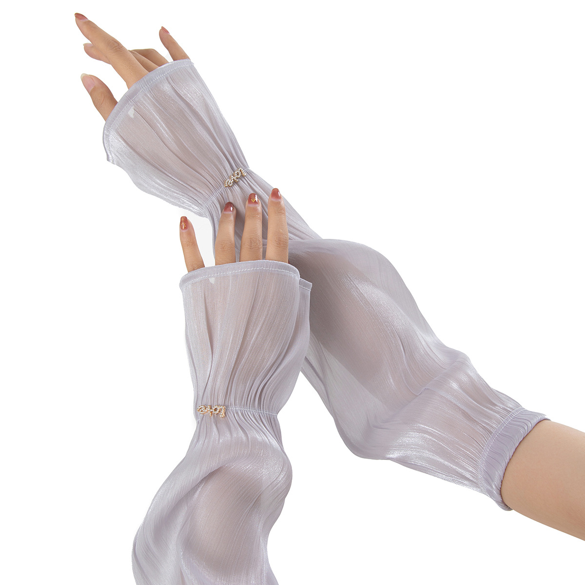 Pearlescent Silk Sunscreen Sleeves Summer Thin Women's Sunscreen Ice Silk Sleeves Driving Arm Cover Loose Sunscreen Ice Sleeves