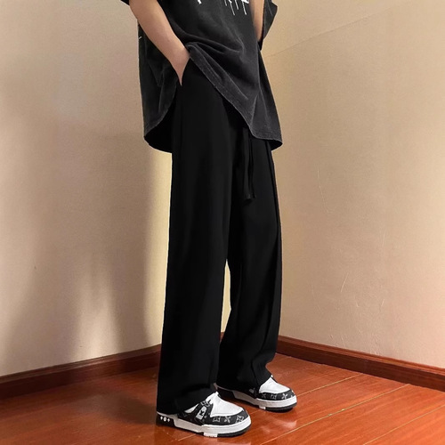 2025 Spring Oversize Straight Leg Pants Pure Black Neapolitan Men's Relaxed Waist Leisure Suit Pants