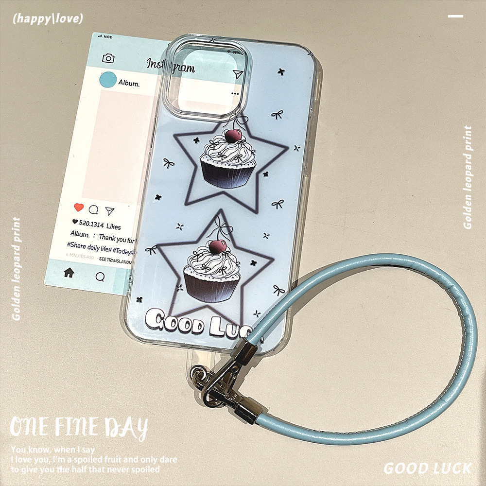 新款蓝星星蛋糕IMD手机壳适用苹果16promax带挂绳iphone15保护套