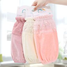 秋冬季长款袖套新款拼接蕾丝绒布绣花护袖羽绒服工作防污耐脏袖套