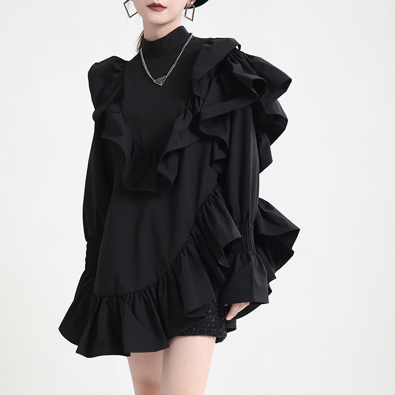 Women's 2025 New Autumn and Winter Designer Fashionable Simple Irregular dress Loose Wood-ear Skirt