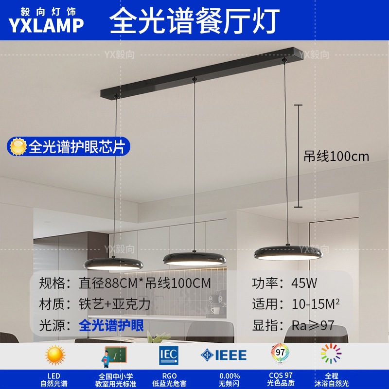 Luz de techo, lámpara de sala de estar, lámpara principal de espectro completo, protección de ojos, lámpara de dormitorio moderna simple sin hendiduras, lámpara negra Zhongshan