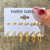 Stone inlay from pearl, earrings, retro golden set, European style, suitable for import, French retro style