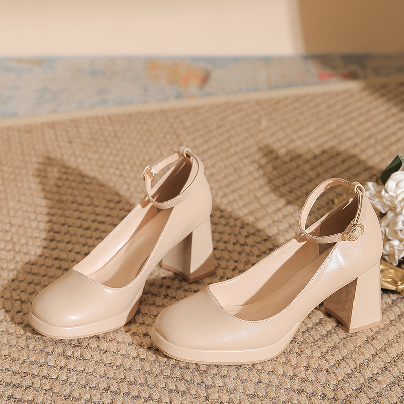2026 Autumn and Winter Nude High Heels Women's Chunky Heel Square Toe Shallow Comfortable Soft Leather Shoes Waterproof Platform Women's Shoes 2026 Autumn and Winter Nude High Heels Women's Chunky Heel Square Toe Shallow Comfortable Soft Leather Shoes Waterproof Platform Women's Shoes