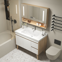 多层实木浴室柜组合卫生间落地式一体陶瓷盆浴室镜柜洗手盆洗漱柜
