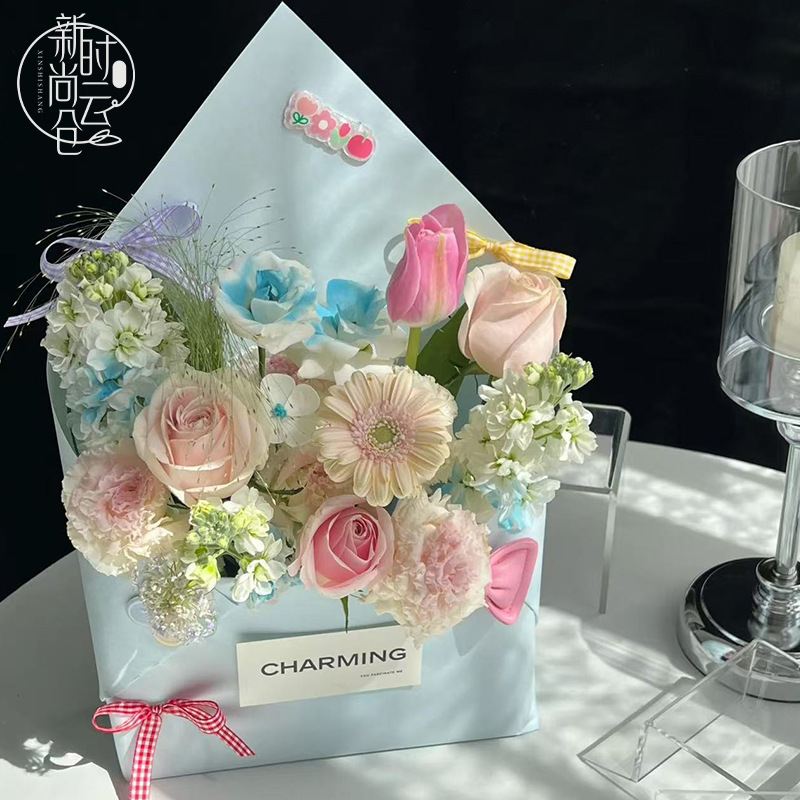 春の手紙花束牛革スタイルドーパミンフラワーペーパー diy 封筒クリエイティブギフトラブレター包装材料|undefined