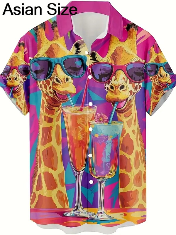 Wholesale men's fashion 3D printed 2026 casual Hawaiian shirts with funny monkey and giraffe designs, available for purchase starting from one piece Wholesale men's fashion 3D printed 2026 casual Hawaiian shirts with funny monkey and giraffe designs, available for purchase starting from one piece