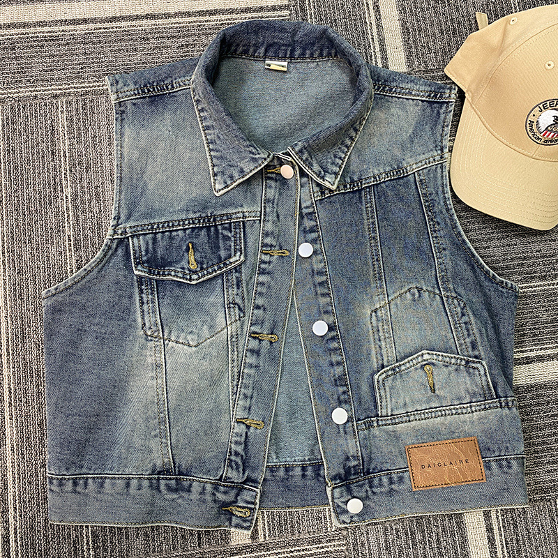 2025 Summer New Design Sense Denim Vest Coat Women's Retro Hong Kong Style Casual All-match Short Winch Vest