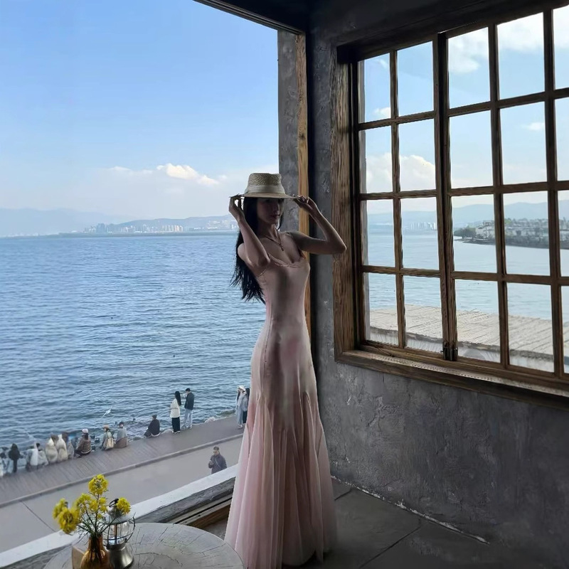 タイのドーパミン島の休暇の雰囲気純粋な欲望甘くてスパイシーなスーパーフェアリーガール花柄メッシュヒップカバーサスペンダーロングスカート|undefined