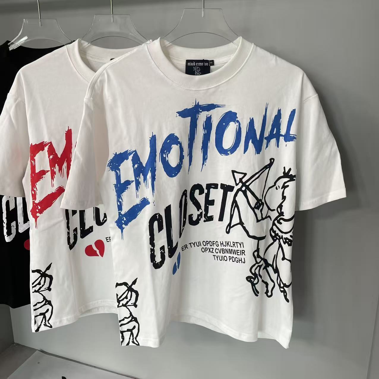 Transfronterizos MIXED EMOTION Ángel Impresión extraterrestre camiseta de hombre y mujer callejera de diamante de cuello redondo de manga corta
