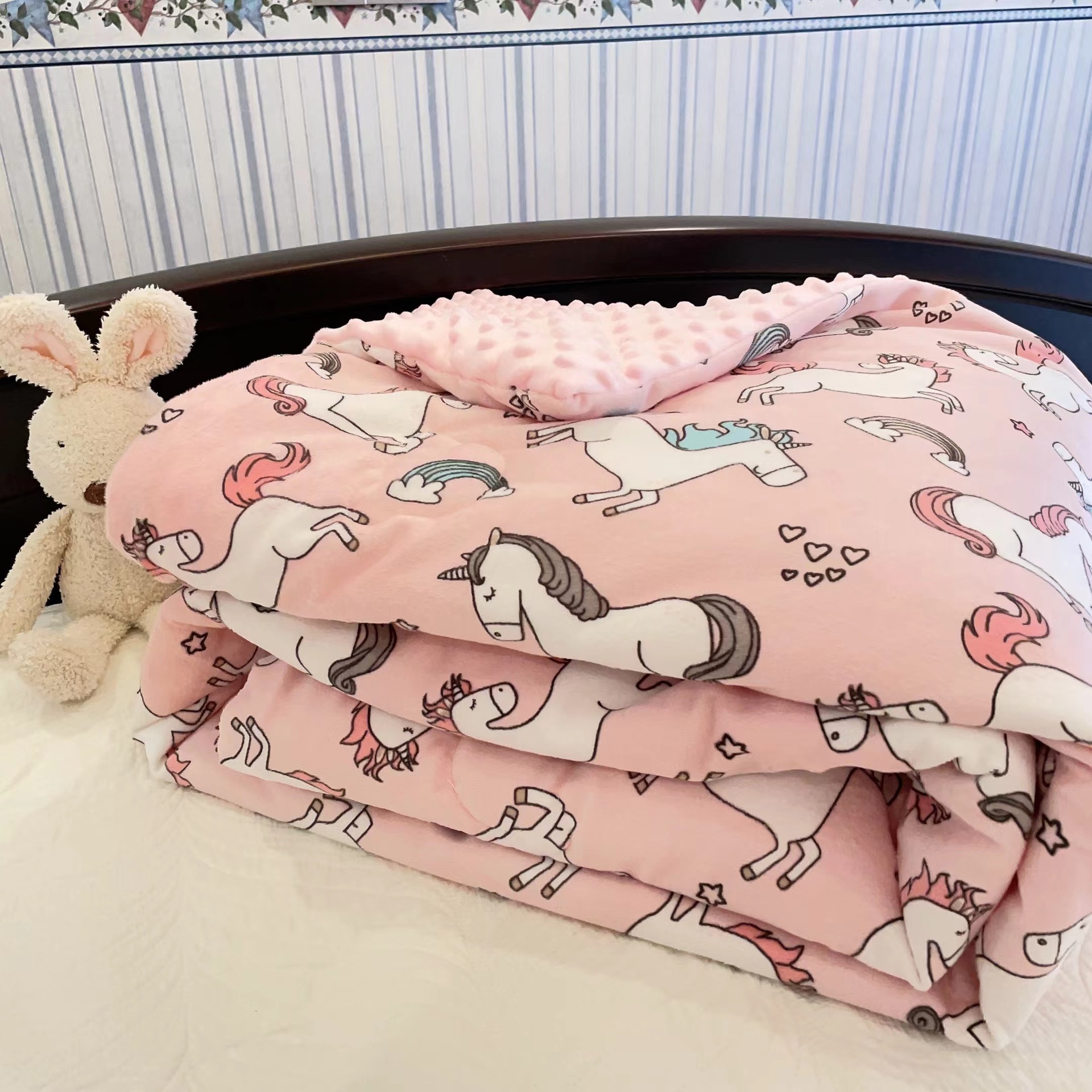 Manta acolchada para niños, manta tipo gorro, manta de doble capa de terciopelo cristalino, manta para siesta de bebé, manta esponjosa