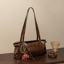 复古真皮包包女小众设计2025秋冬新款油蜡皮大容量腋下托特斜挎包