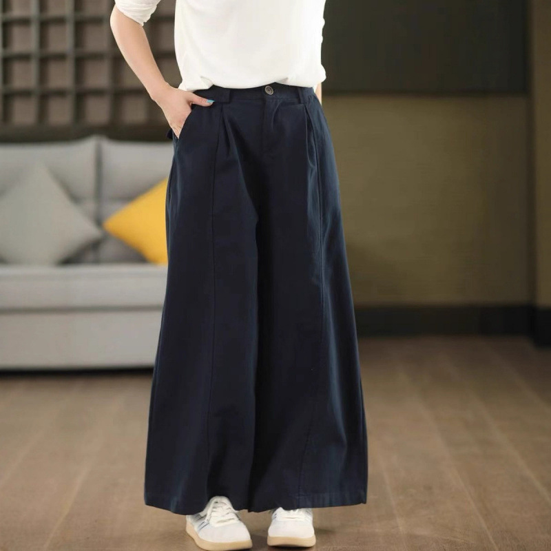 25秋季复古垂顺休闲长裤女高支全棉阔腿裤纯色直筒裤|undefined