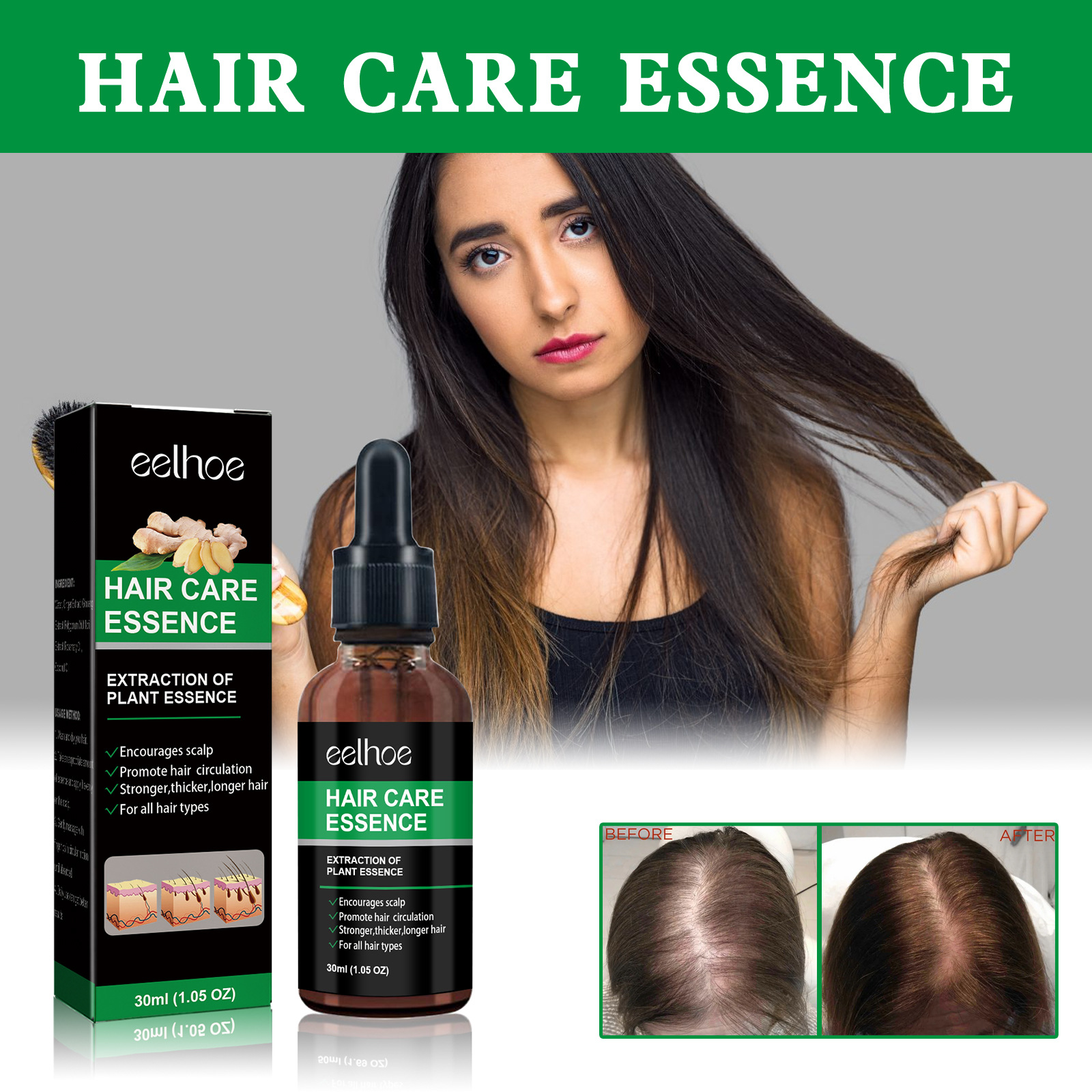 eelhoe Ginger Thick Hair Essence Hair Anti-Fall Firming Hair Roots Thick and Strong Repair Moisturizing Scalp Care_voghion.com