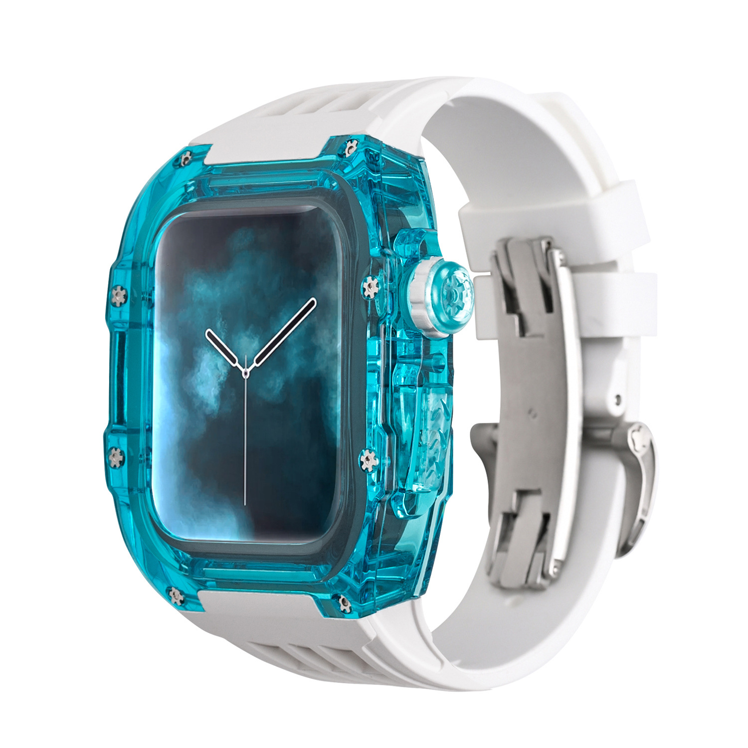 Correa de reloj de Apple aplicable carcasa modificada iwatch7/8 caja transparente de caucho flúor con hebilla de mariposa 44/45mm