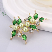 韩版小清新树叶珍珠胸针小众时尚毛衣西装服饰别针个性镶钻胸花