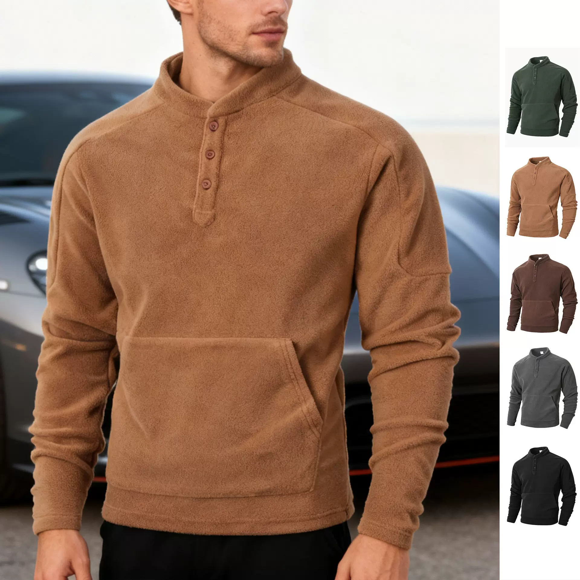 欧码外贸百搭秋冬新款外贸修身长袖立领个性欧美风休闲卫衣男士