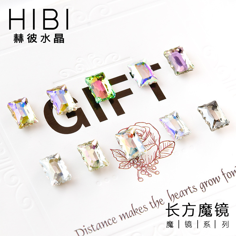 Cross-border New Nail Art Rhinestone Jewelry Fashion Rectangular Magic Mirror Boutique K9 Special-shaped Drill Nail Pointed Drill