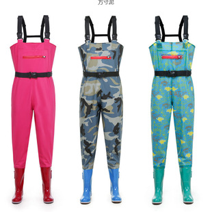 Women's Big Children's Water Pants Half-length Fishing and Water-playing Rain Pants Catch Sea Farming conjoined Leather Fork Pants Rain Shoes Wholesale for Foreign Trade