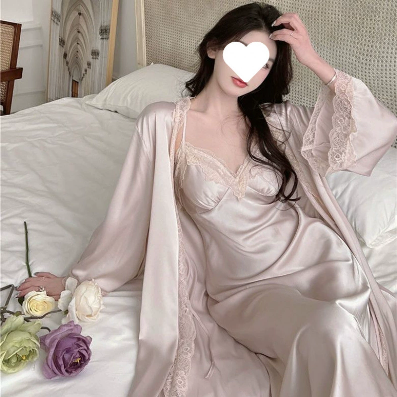 Сексуальная женская пижама на подтяжках, лето 2022, новинка из ледяного шелка, высококачественная ночная рубашка из двух частей в стиле чистой страсти с подушечками для груди