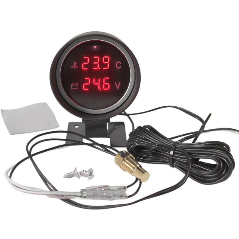 Gun-style water temperature and voltage gauge two-in-one combination meter, round, 12V/24V, universal for cars, trucks, excavators, and construction vehicles Gun-style water temperature and voltage gauge two-in-one combination meter, round, 12V/24V, universal for cars, trucks, excavators, and construction vehicles